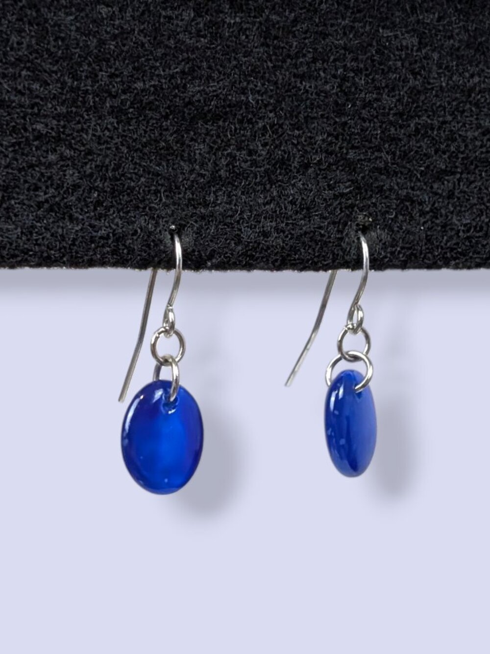 Dainty Blue Glass Chatoyant Bead Earrings